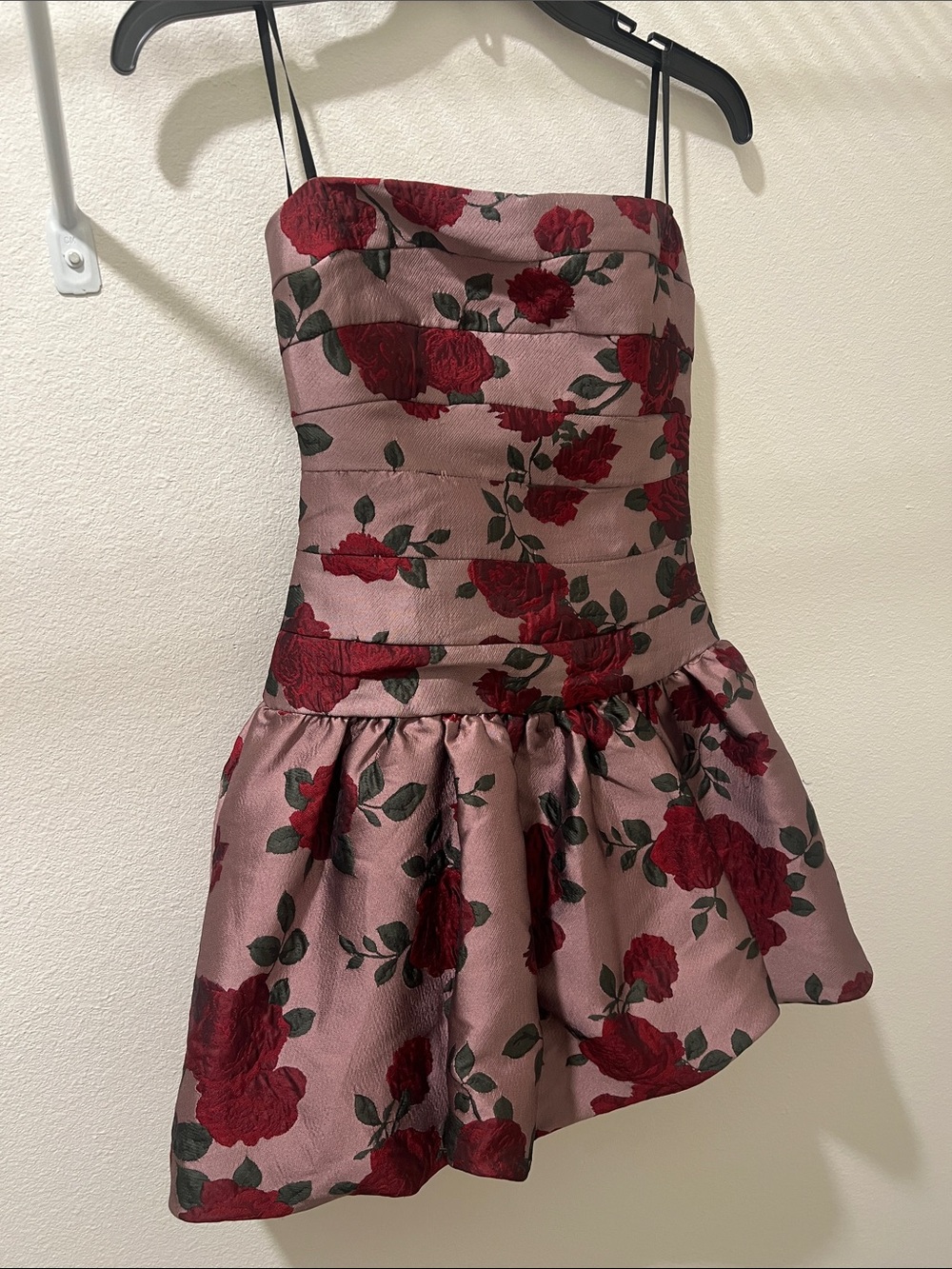 Princess Polly Pink Floral Party Dress with Red Rose Embroidery